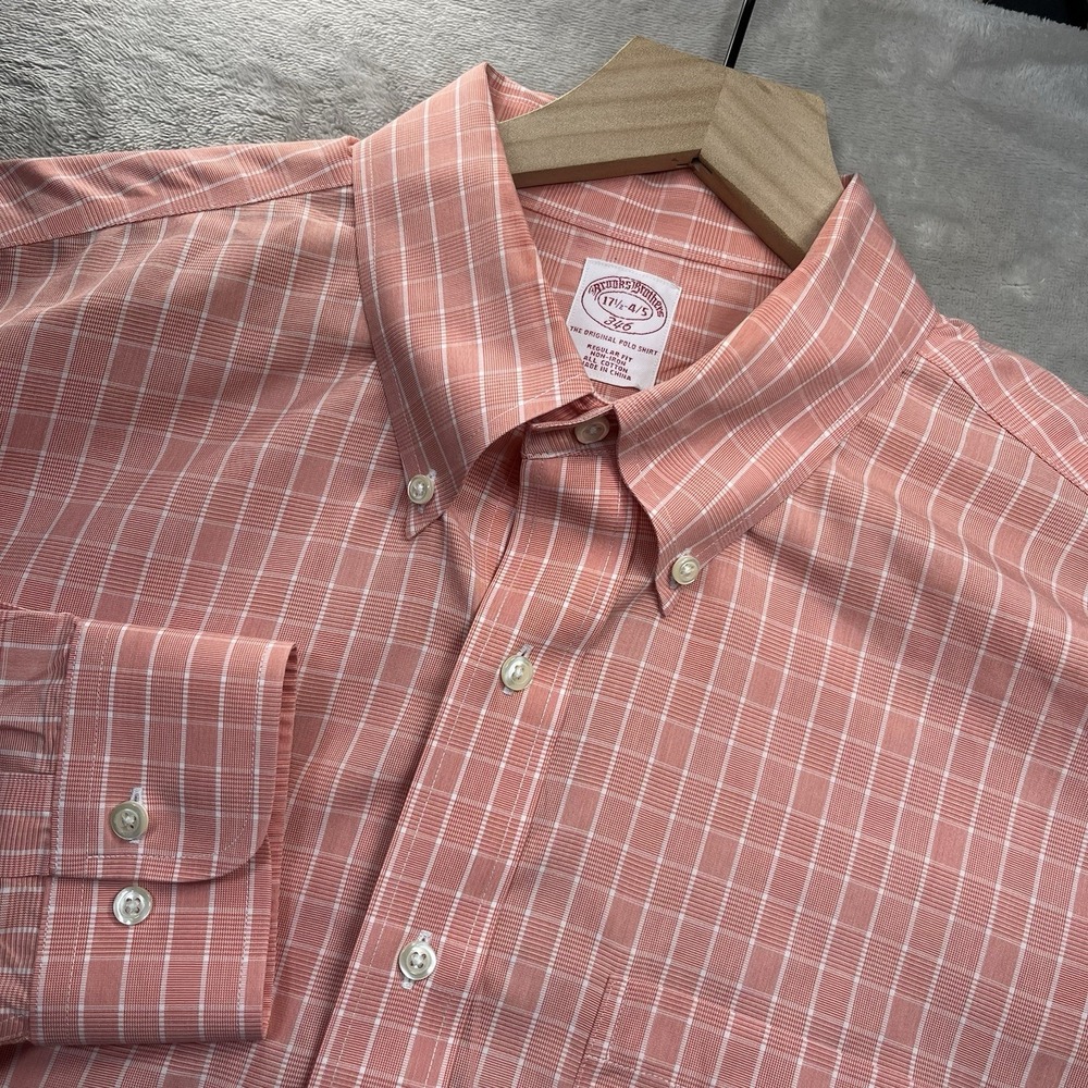 Brooks‎ Brothers Dress Shirt 17.5-4/5 Classic Fit Non Iron All Cotton Red Check